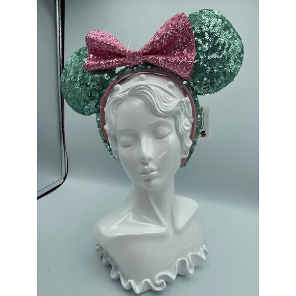 Disney Other - Genuine Disney Park Sequin Mint Green Ears Pink Bow Minnie Mickey Mouse Headband